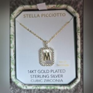 Stella Picciotto Letter "M" 14k Gold Plated Sterling Silver Cubic ZirconNecklace